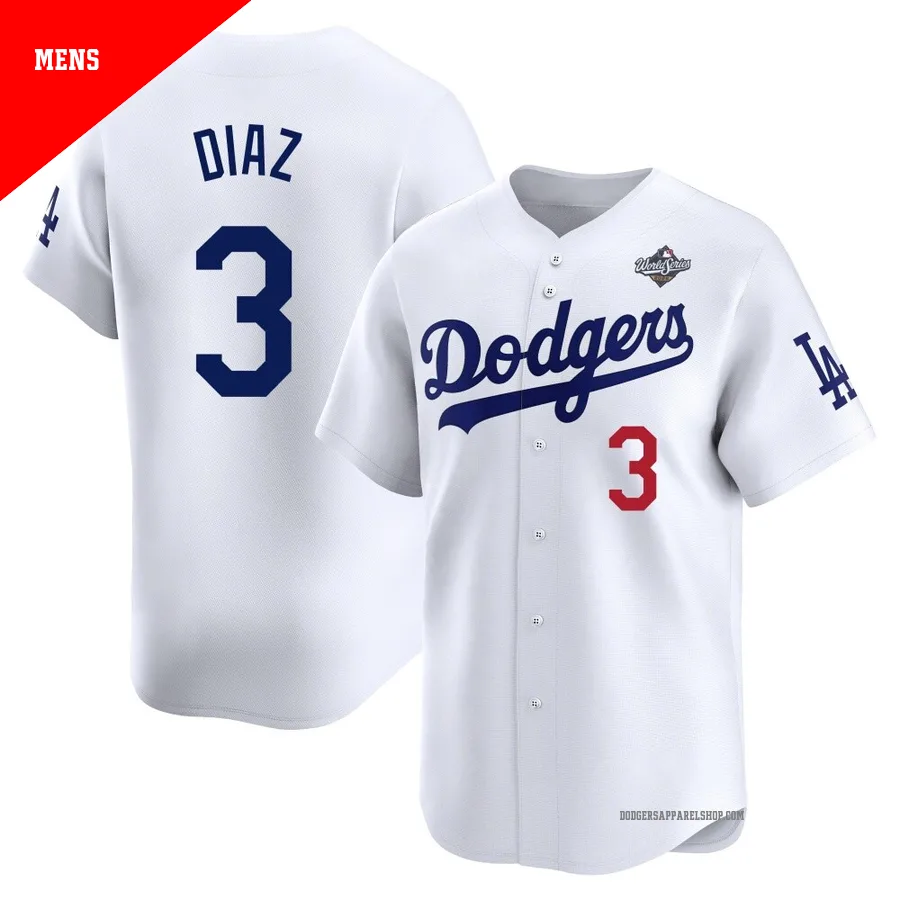 Men's Los Angeles Dodgers ＃3 Edwin Diaz White Limited Home 2025 World Series Jersey