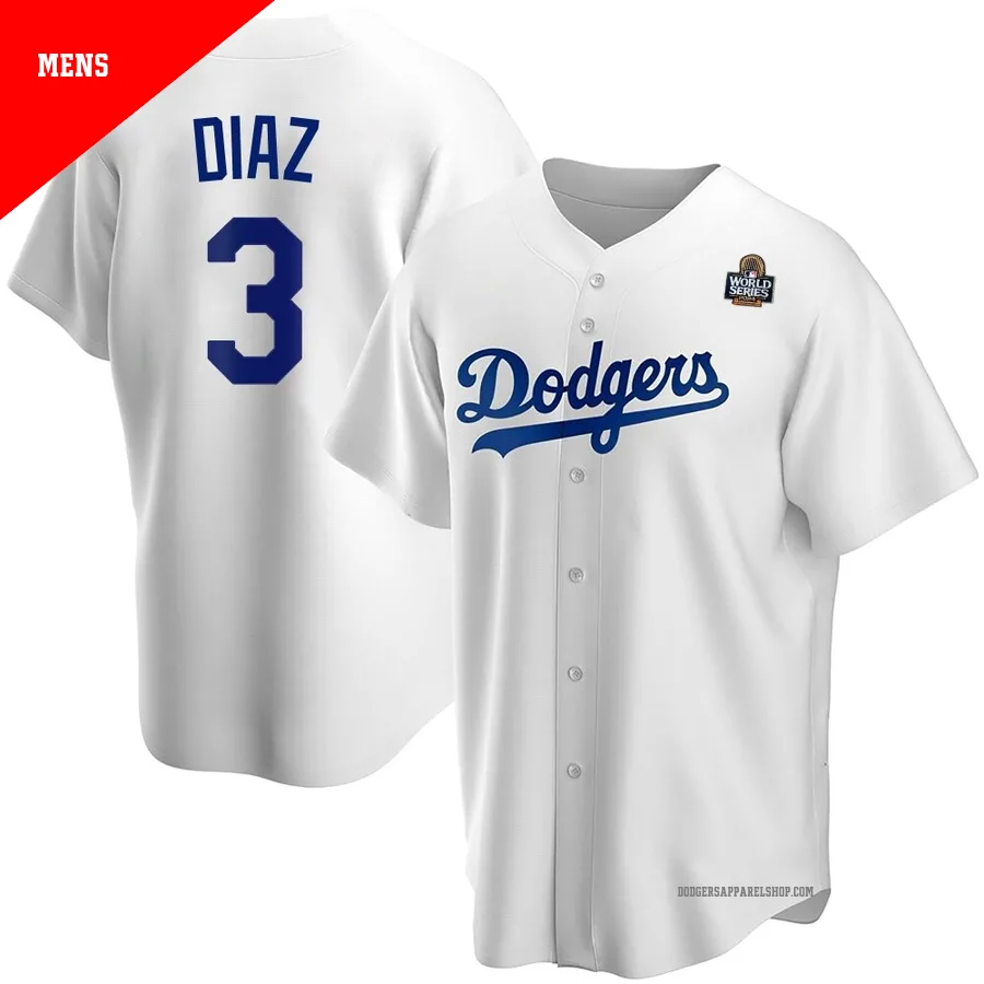 Men's Los Angeles Dodgers ＃3 Edwin Diaz White Replica Home 2024 World Series Jersey