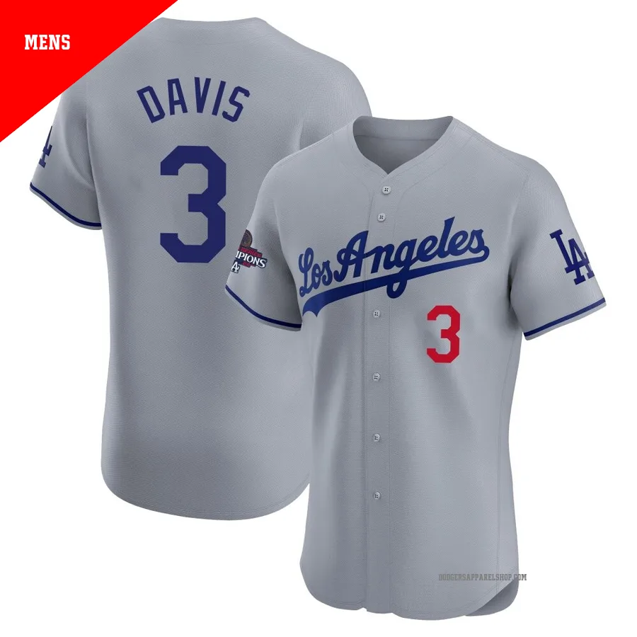 Men's Los Angeles Dodgers ＃3 Willie Davis Gray Elite Road World Series Champions Jersey