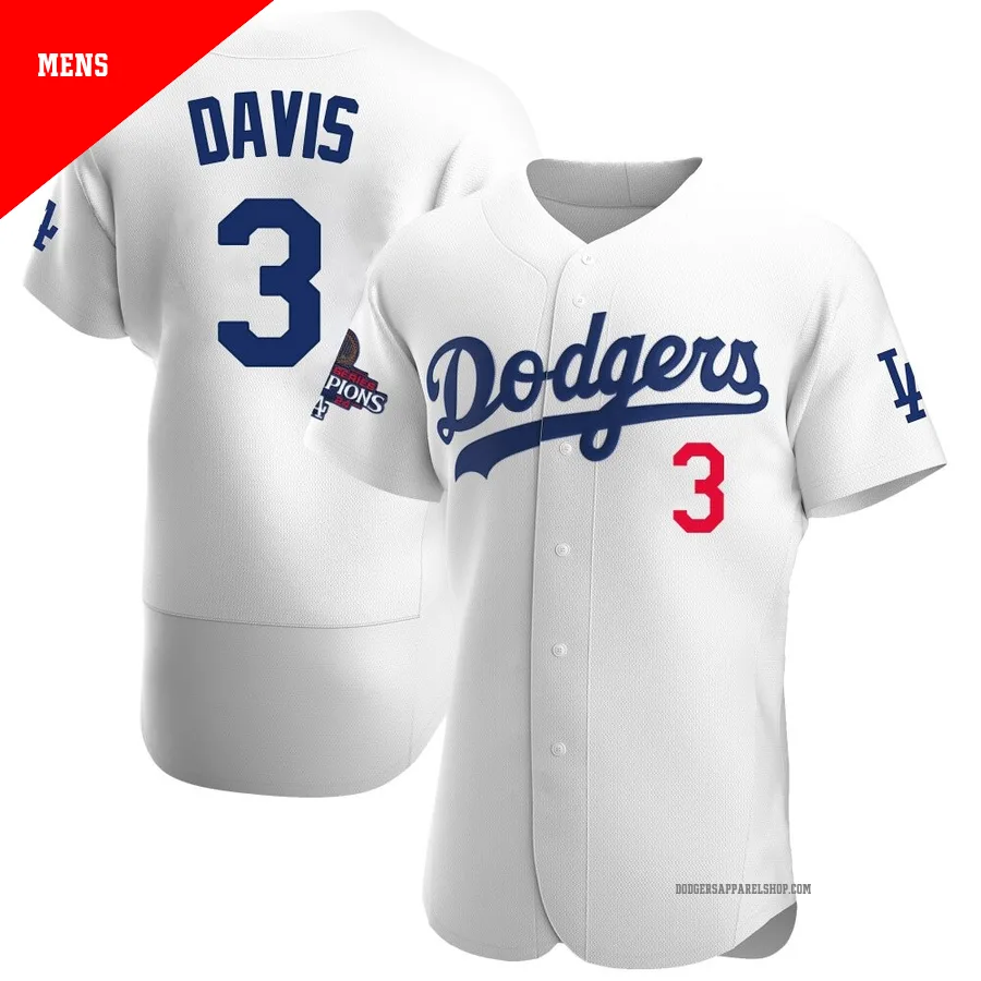 Men's Los Angeles Dodgers ＃3 Willie Davis White Authentic Home Official 2024 World Series Champions Jersey