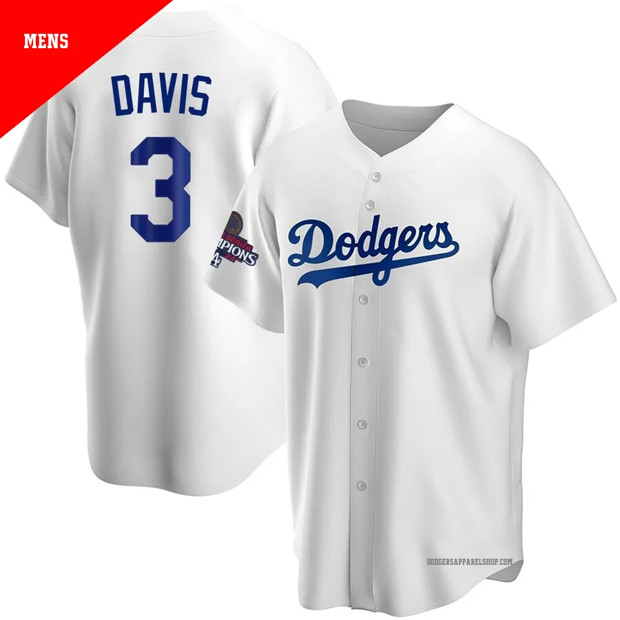 Men's Los Angeles Dodgers ＃3 Willie Davis White Replica Home 2024 World Series Champions Jersey