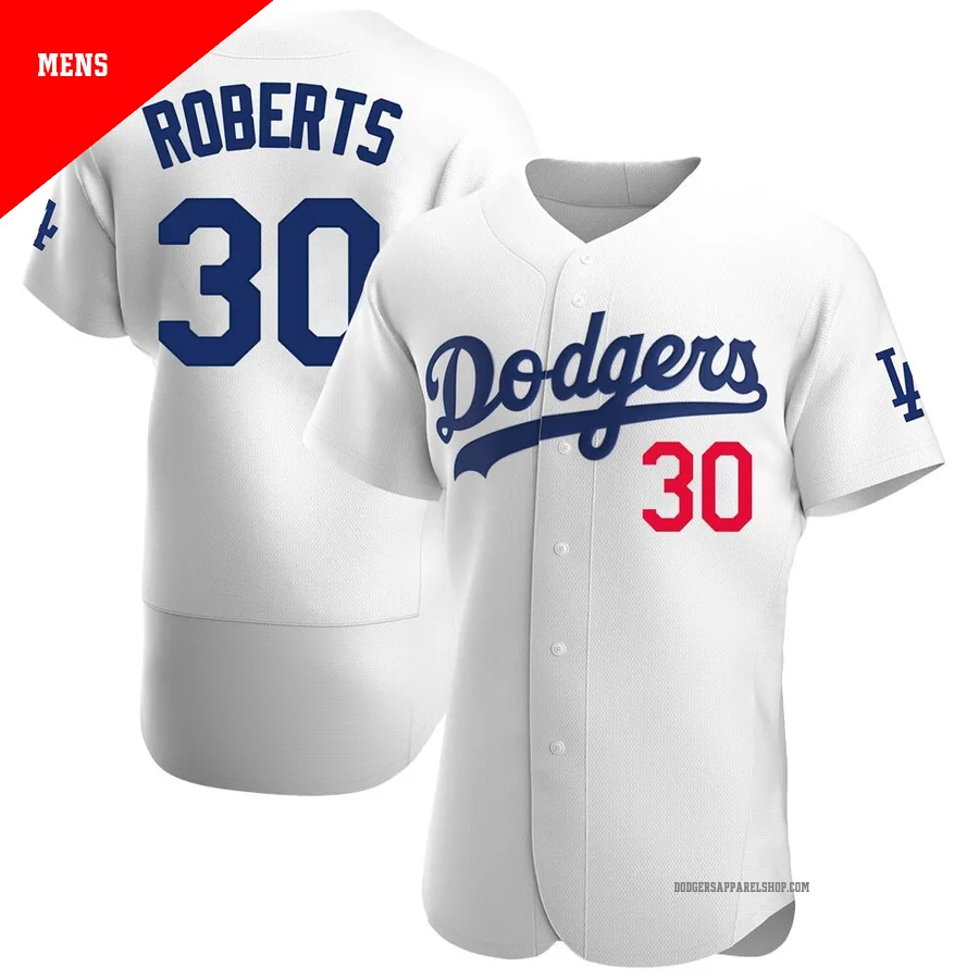 Men's Los Angeles Dodgers ＃30 Dave Roberts White Authentic Home Jersey
