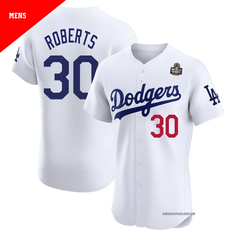 Men's Los Angeles Dodgers ＃30 Dave Roberts White Elite Home 2024 World Series Jersey