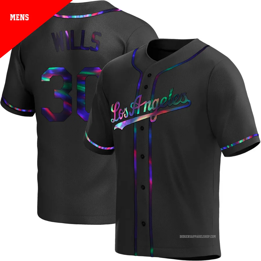 Men's Los Angeles Dodgers ＃30 Maury Wills Black Replica Holographic Alternate Jersey