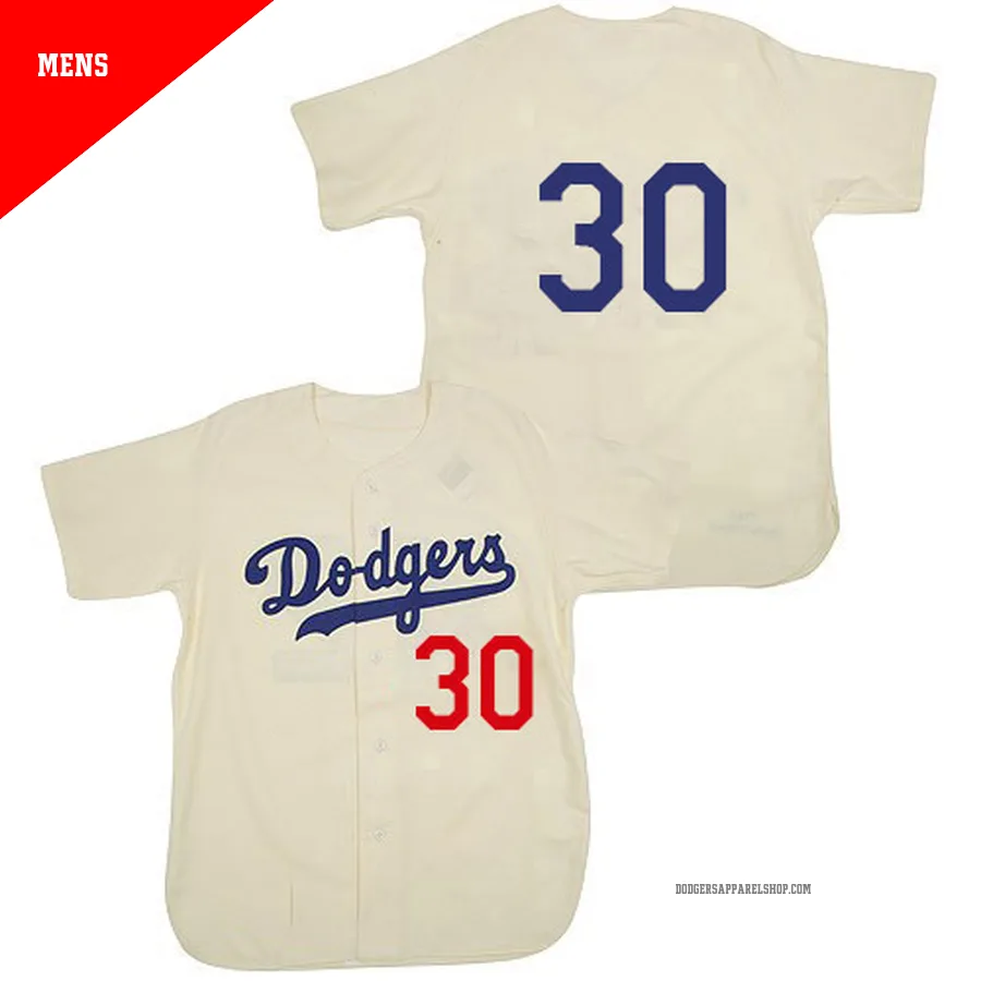 Men's Los Angeles Dodgers ＃30 Maury Wills Cream Authentic 1955 Throwback Jersey