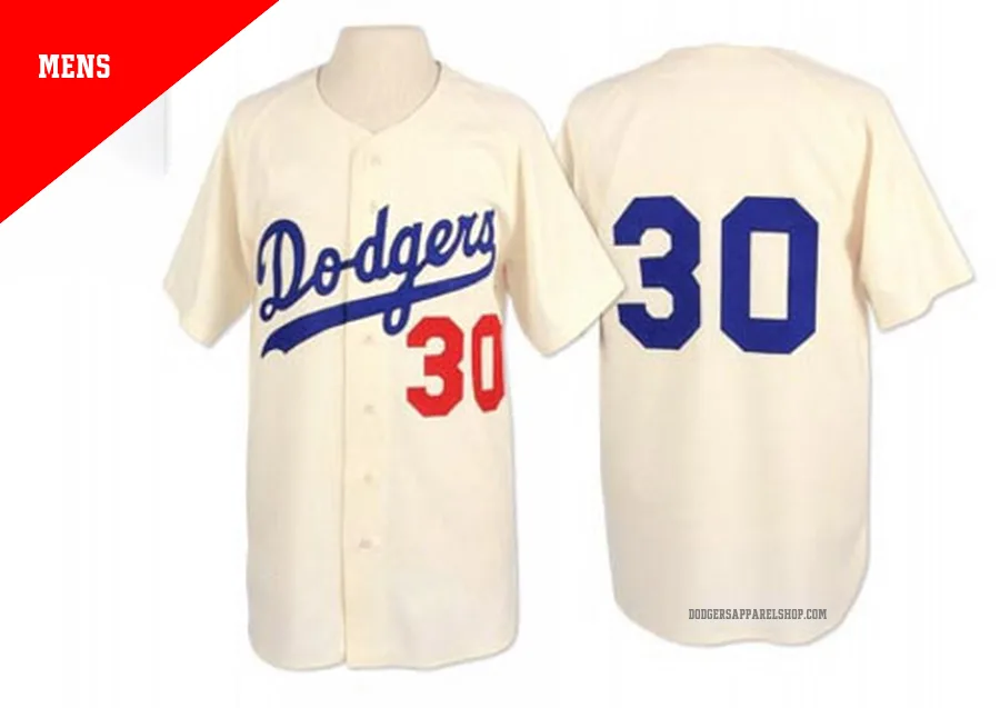 Men's Los Angeles Dodgers ＃30 Maury Wills Cream Authentic 1962 Throwback Jersey