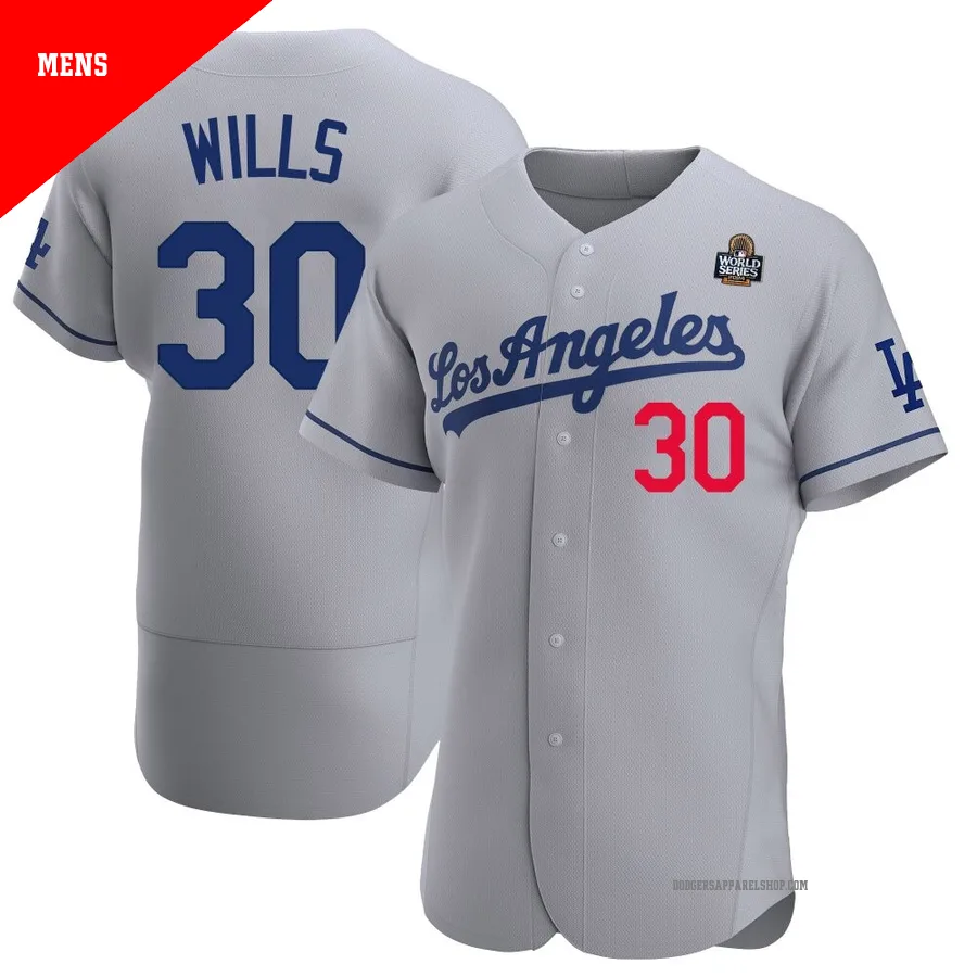 Men's Los Angeles Dodgers ＃30 Maury Wills Gray Authentic Away Official 2024 World Series Jersey