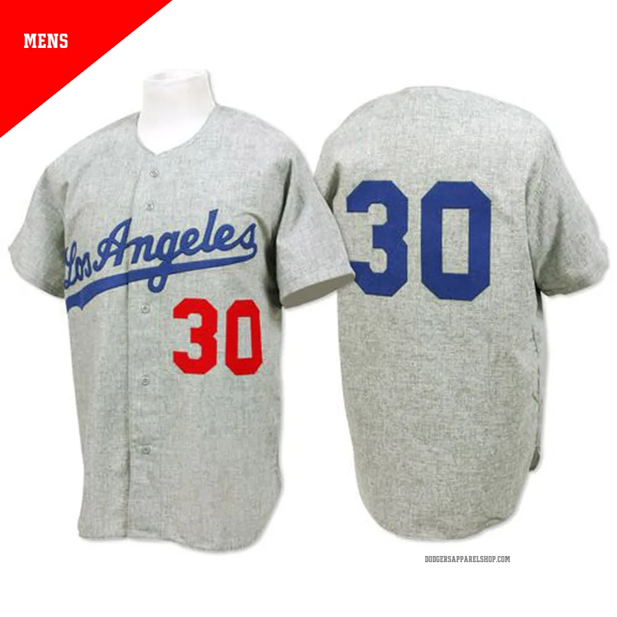 Men's Los Angeles Dodgers ＃30 Maury Wills Grey Replica 1963 Throwback Jersey