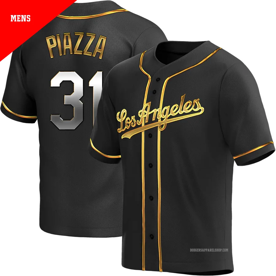 Men's Los Angeles Dodgers ＃31 Mike Piazza Gold Replica Black en Alternate Jersey
