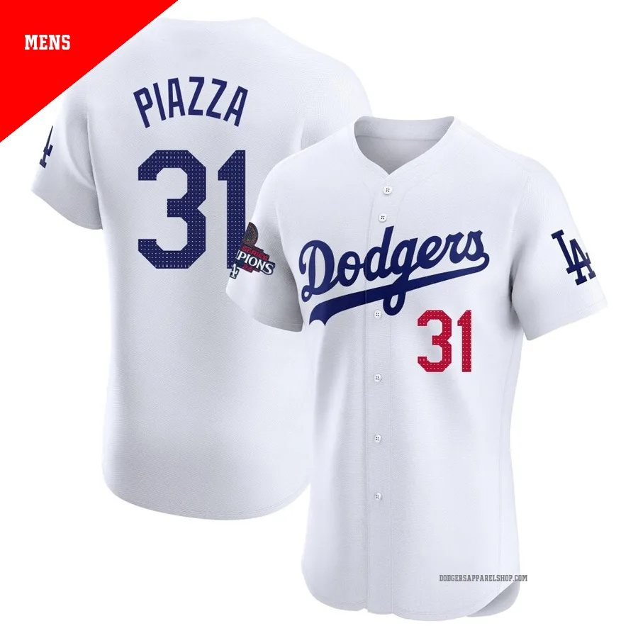 Men's Los Angeles Dodgers ＃31 Mike Piazza White Elite Home World Series Champions Jersey