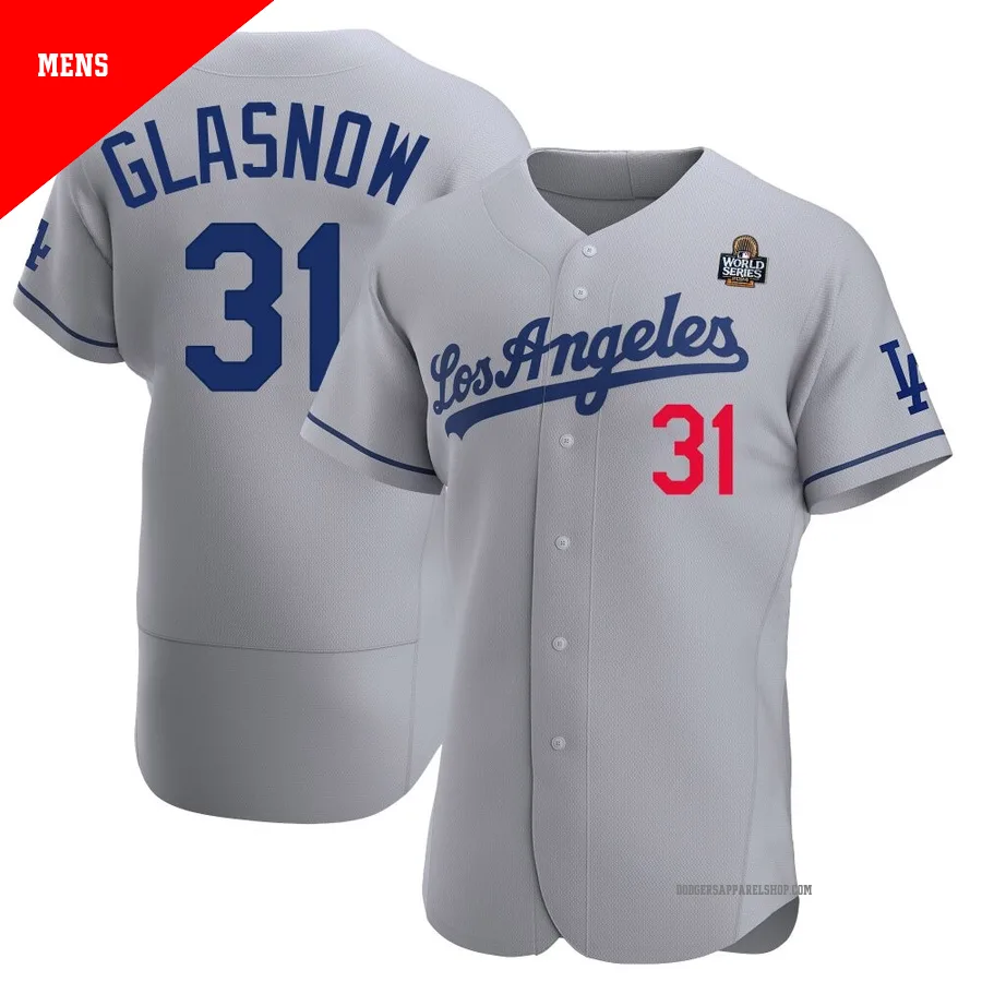 Men's Los Angeles Dodgers ＃31 Tyler Glasnow Gray Authentic Away Official 2024 World Series Jersey