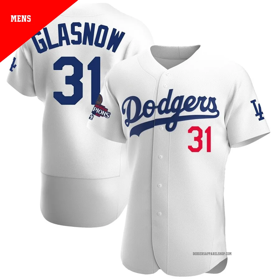 Men's Los Angeles Dodgers ＃31 Tyler Glasnow White Authentic Home Official 2024 World Series Champions Jersey