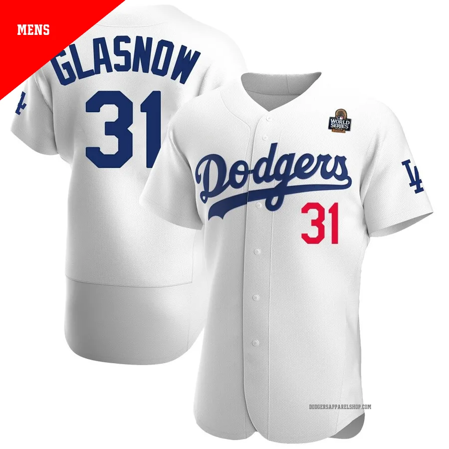 Men's Los Angeles Dodgers ＃31 Tyler Glasnow White Authentic Home Official 2024 World Series Jersey