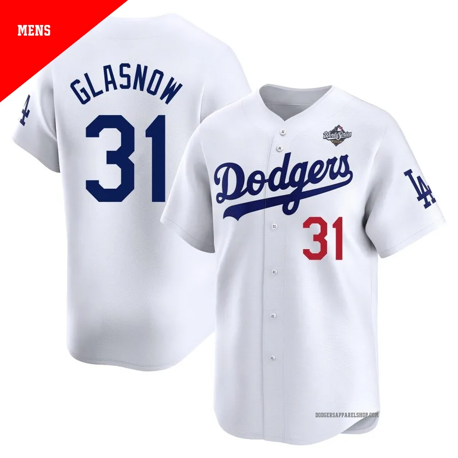 Men's Los Angeles Dodgers ＃31 Tyler Glasnow White Limited Home 2025 World Series Jersey