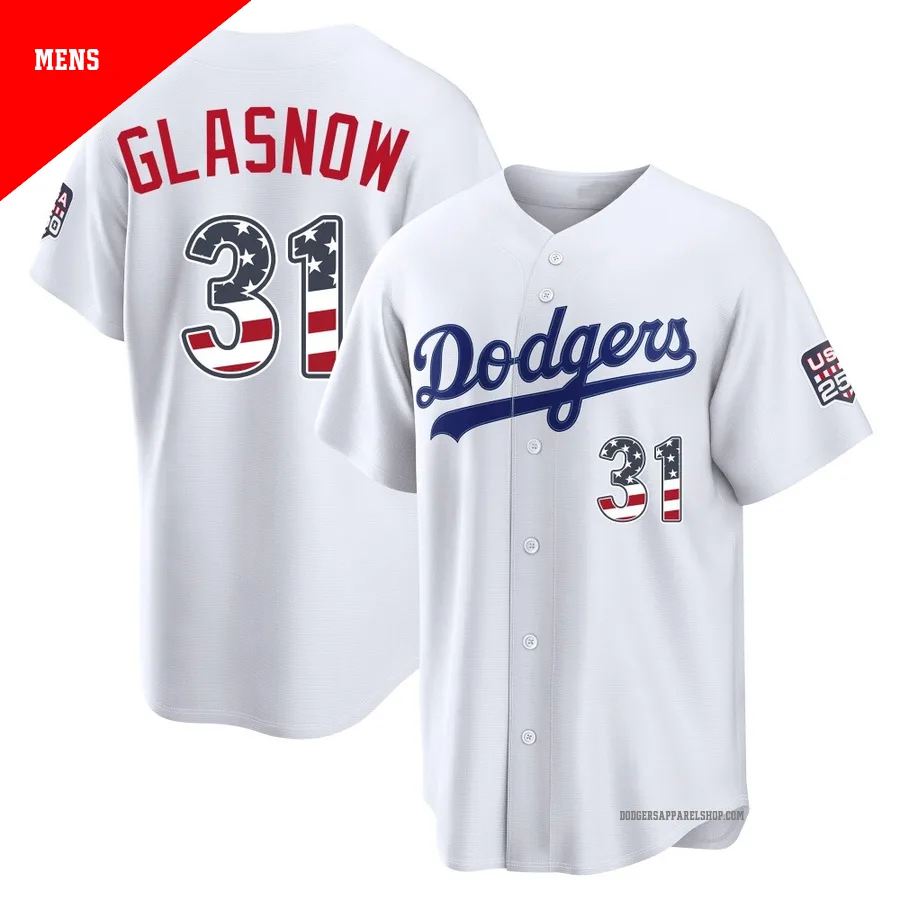 Men's Los Angeles Dodgers ＃31 Tyler Glasnow White Limited USA 250 Fourth Of July Home Stadium Jersey