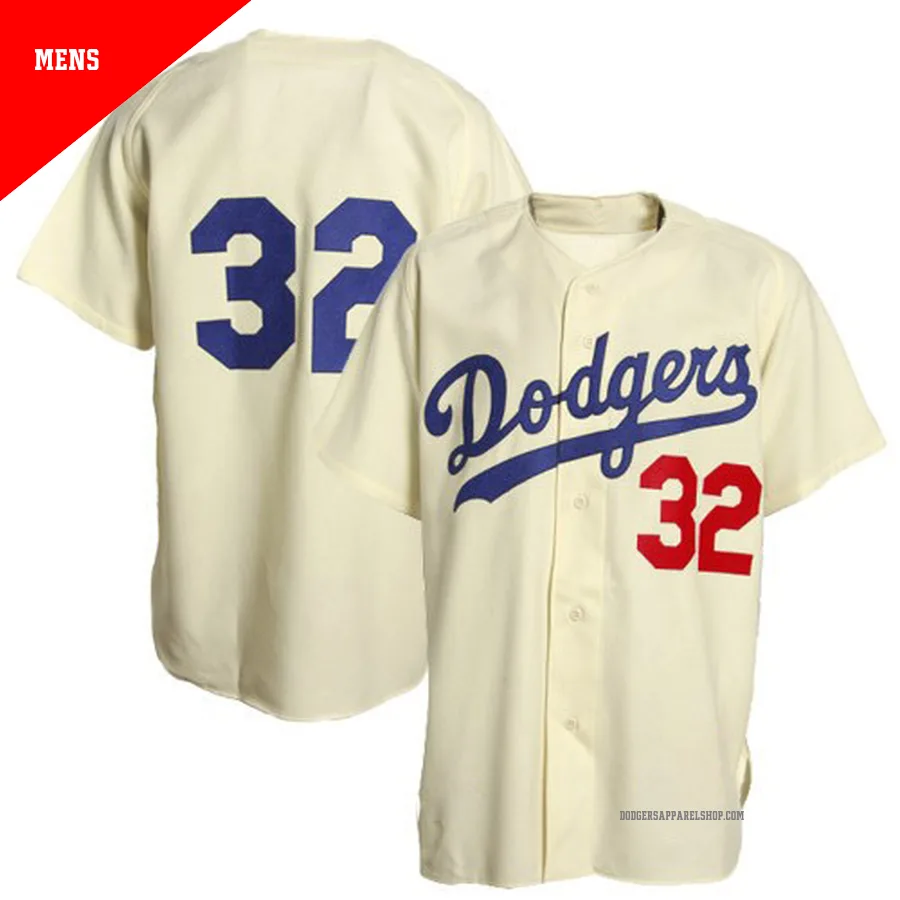 Men's Los Angeles Dodgers ＃32 Sandy Koufax Cream Replica Throwback Jersey
