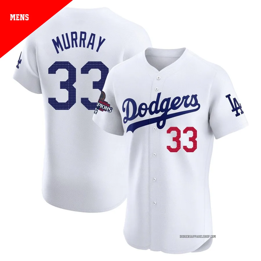 Men's Los Angeles Dodgers ＃33 Eddie Murray White Elite Home World Series Champions Jersey