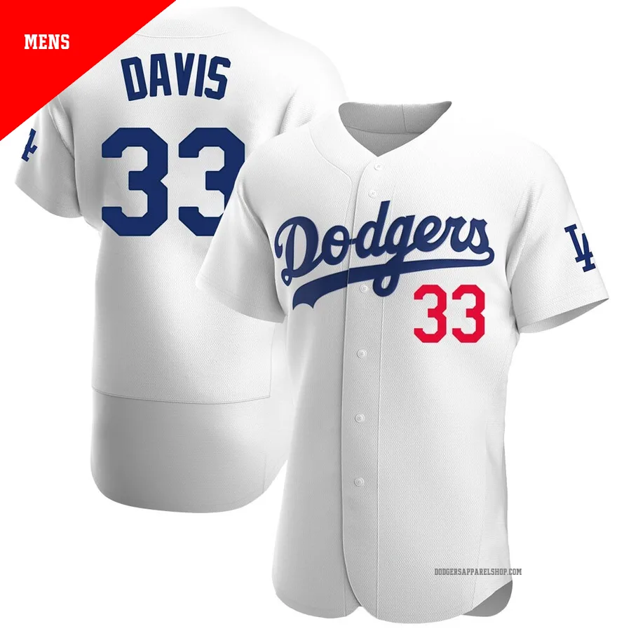 Men's Los Angeles Dodgers ＃33 Eric Davis White Authentic Home Jersey