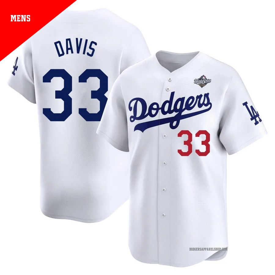 Men's Los Angeles Dodgers ＃33 Eric Davis White Limited Home 2025 World Series Jersey