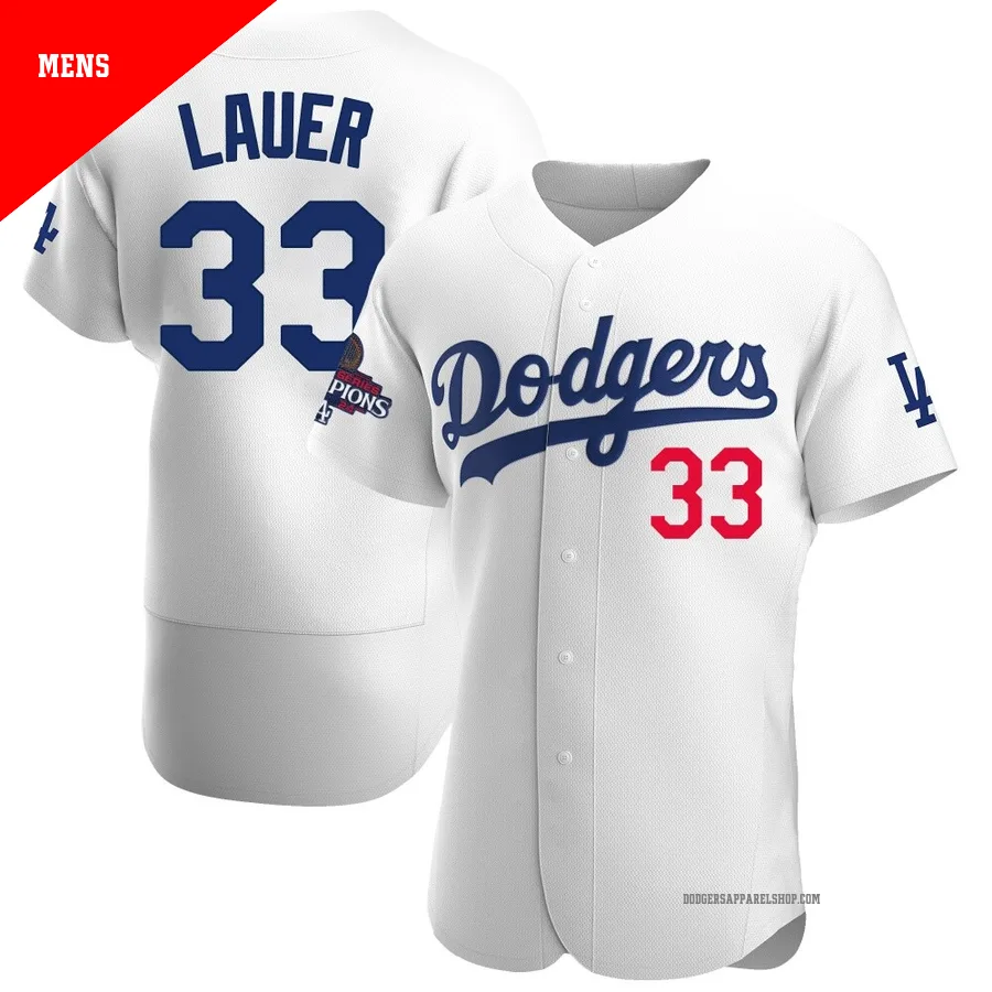 Men's Los Angeles Dodgers ＃33 Eric Lauer White Authentic Home Official 2024 World Series Champions Jersey