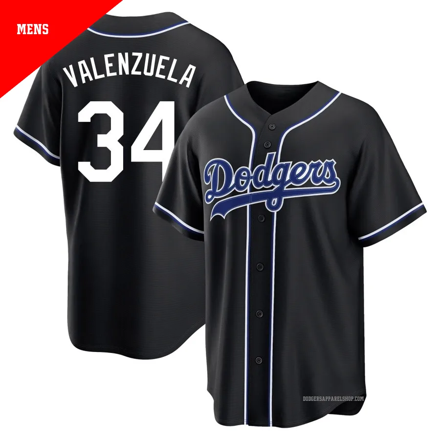 Men's Los Angeles Dodgers ＃34 Fernando Valenzuela Black Replica Fashion Out Jersey