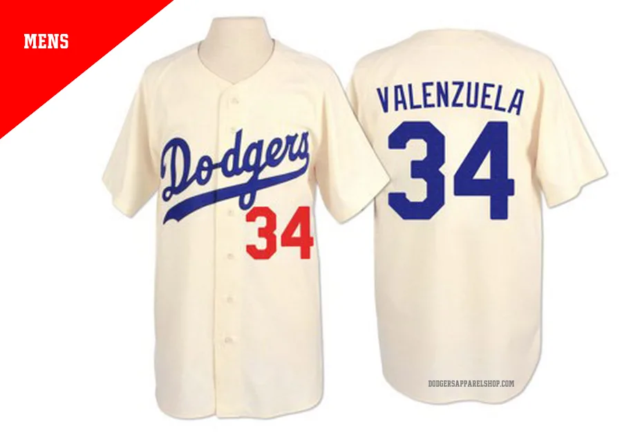 Men's Los Angeles Dodgers ＃34 Fernando Valenzuela Cream Authentic Throwback Jersey