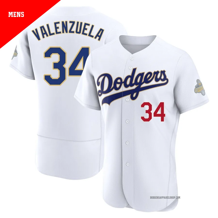 Men's Los Angeles Dodgers ＃34 Fernando Valenzuela Gold Authentic White 2026 Collection Jersey