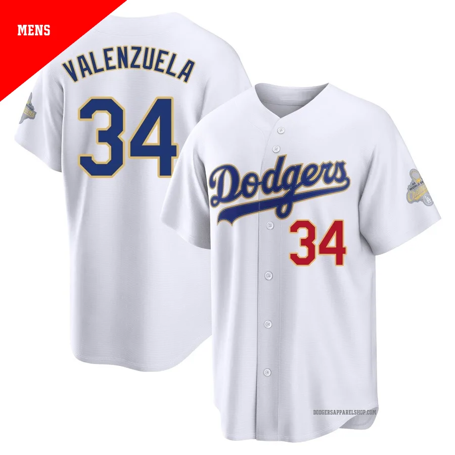 Men's Los Angeles Dodgers ＃34 Fernando Valenzuela Gold Limited White 2026 Collection Stadium Jersey