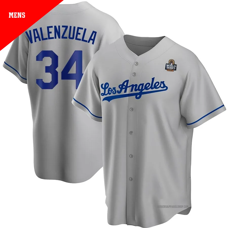 Men's Los Angeles Dodgers ＃34 Fernando Valenzuela Gray Replica Road 2024 World Series Jersey