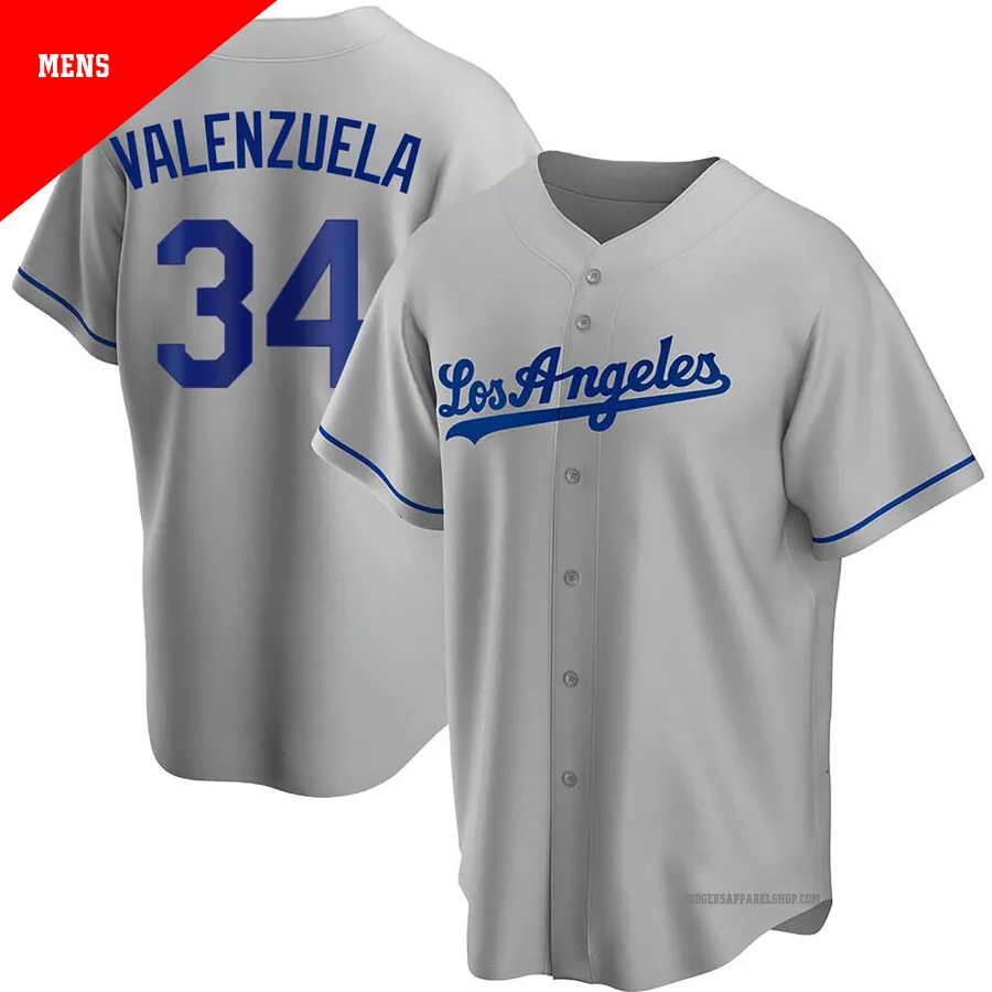 Men's Los Angeles Dodgers ＃34 Fernando Valenzuela Gray Replica Road Jersey