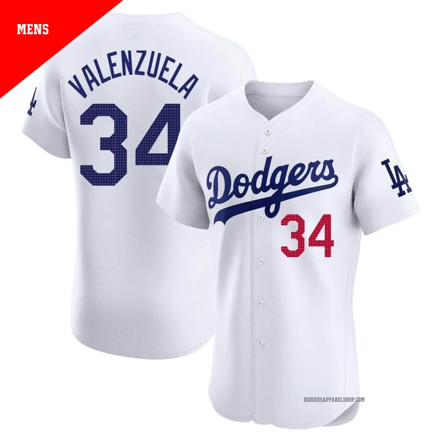 Men's Los Angeles Dodgers ＃34 Fernando Valenzuela White Elite Home Jersey