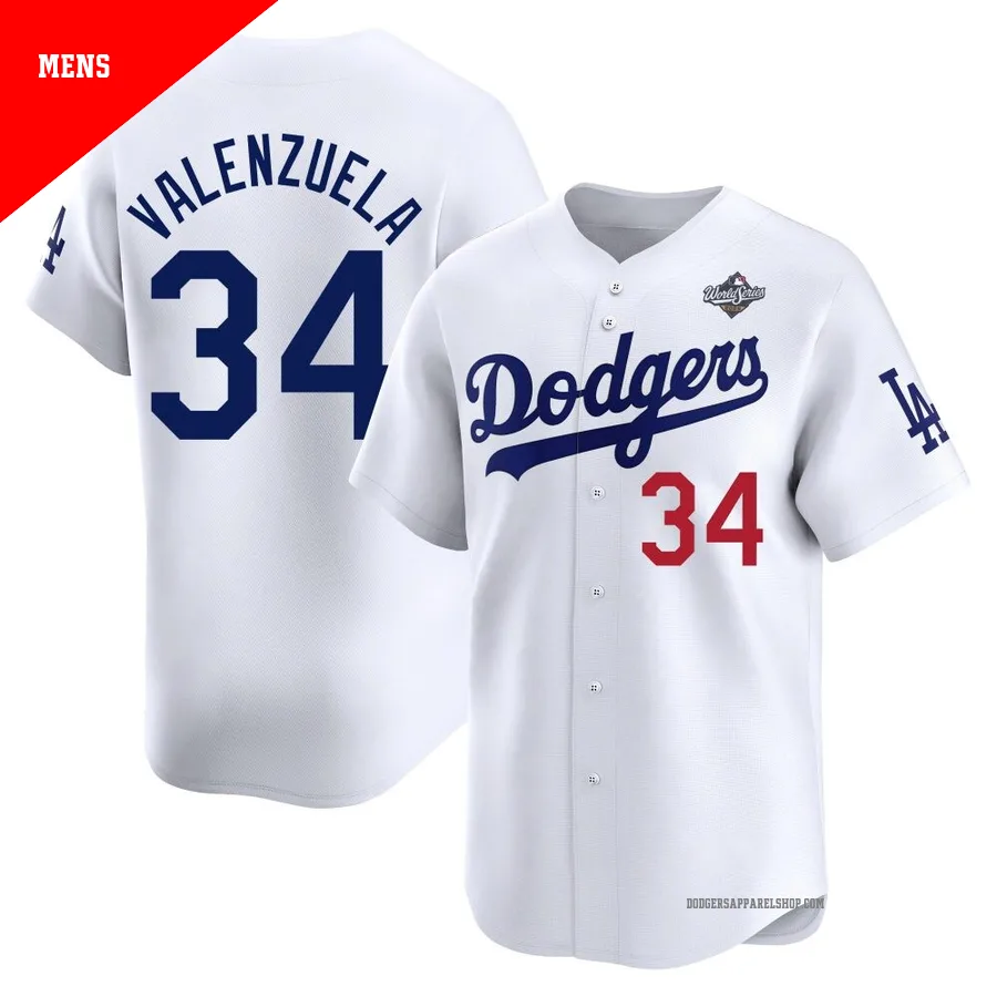 Men's Los Angeles Dodgers ＃34 Fernando Valenzuela White Limited Home 2025 World Series Jersey