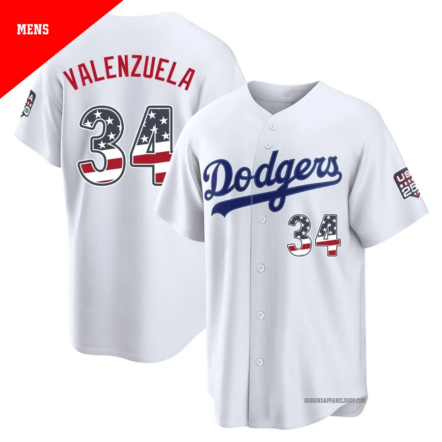 Men's Los Angeles Dodgers ＃34 Fernando Valenzuela White Limited USA 250 Fourth Of July Home Stadium Jersey