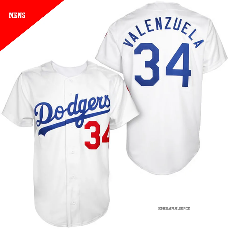 Men's Los Angeles Dodgers ＃34 Fernando Valenzuela White Replica 1955 Throwback Jersey