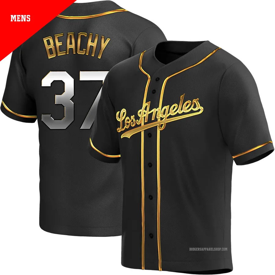 Men's Los Angeles Dodgers ＃37 Brandon Beachy Gold Replica Black en Alternate Jersey