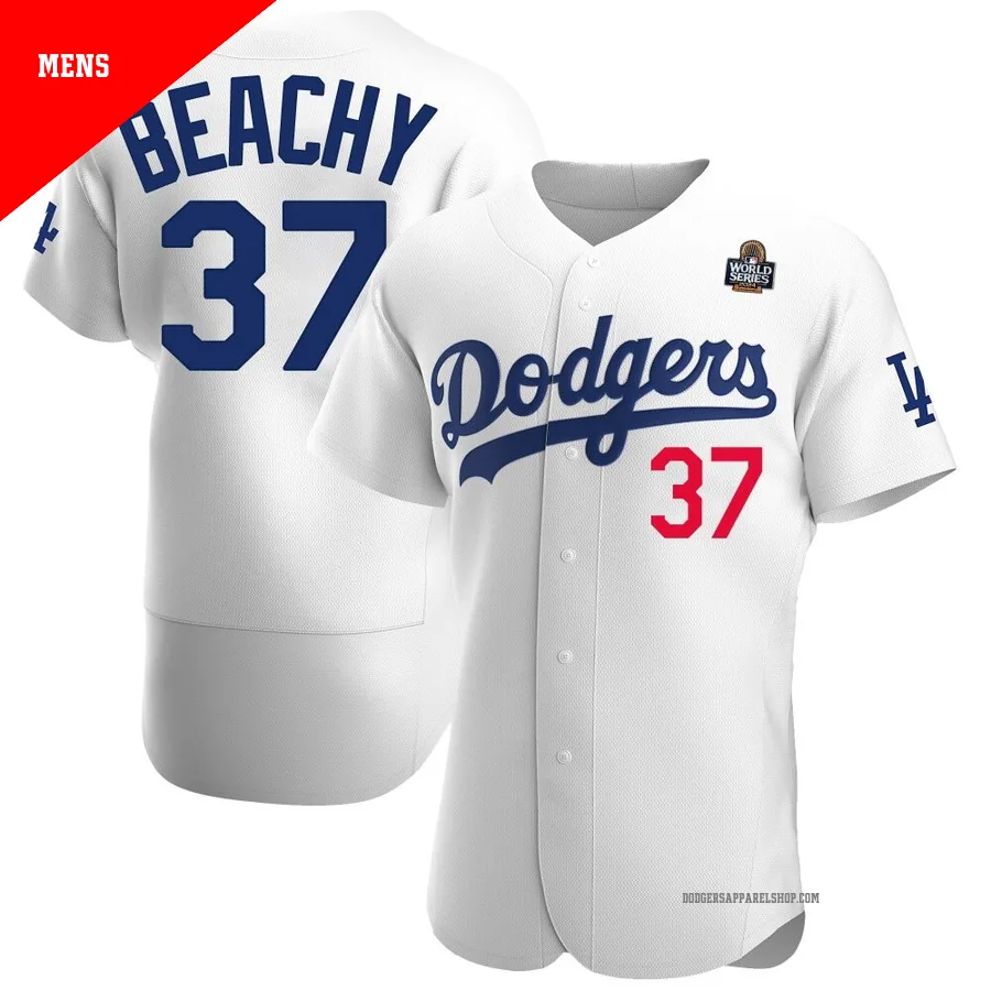 Men's Los Angeles Dodgers ＃37 Brandon Beachy White Authentic Home Official 2024 World Series Jersey