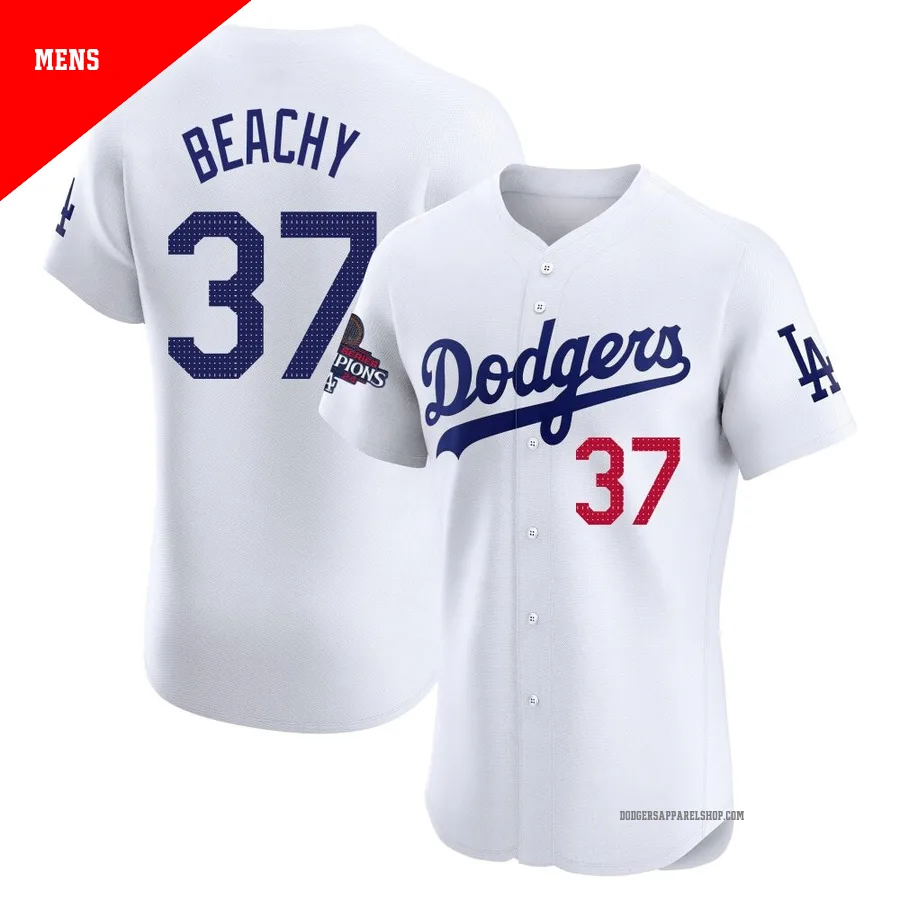 Men's Los Angeles Dodgers ＃37 Brandon Beachy White Elite Home World Series Champions Jersey