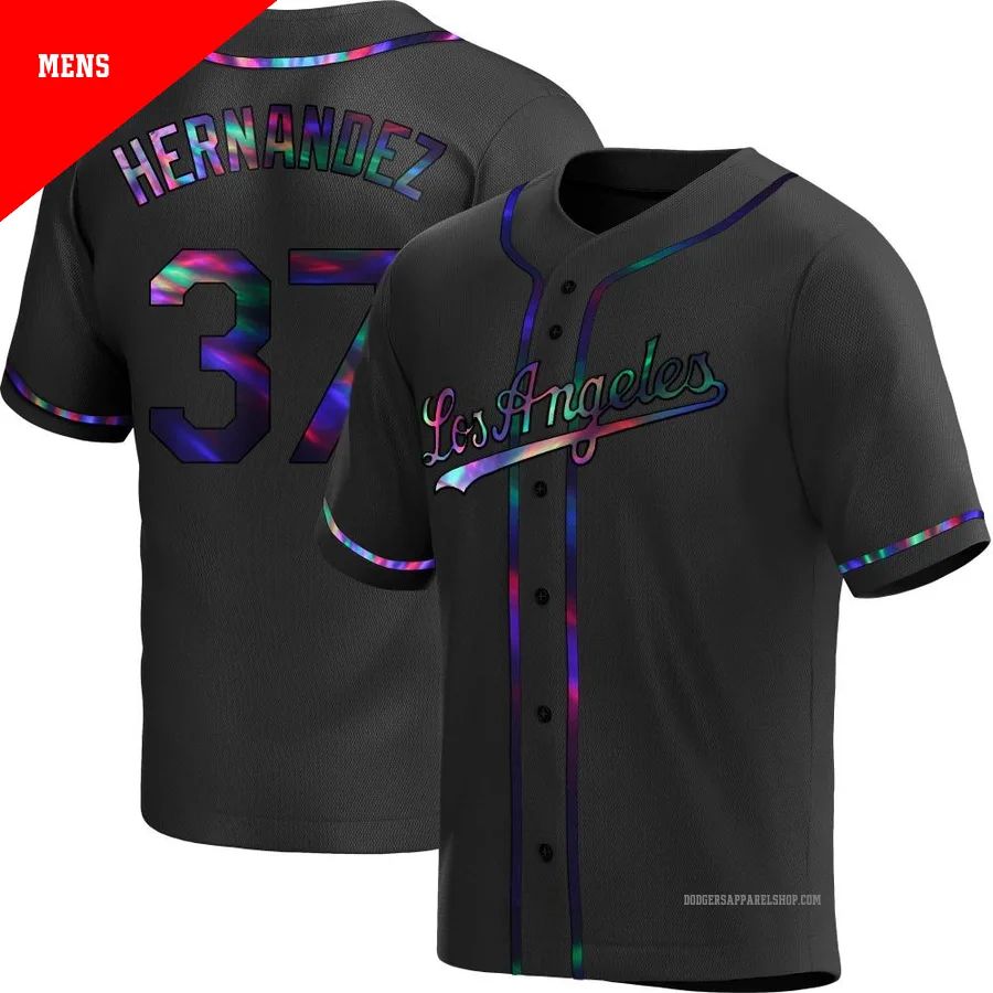 Men's Los Angeles Dodgers ＃37 Teoscar Hernandez Black Replica Holographic Alternate Jersey