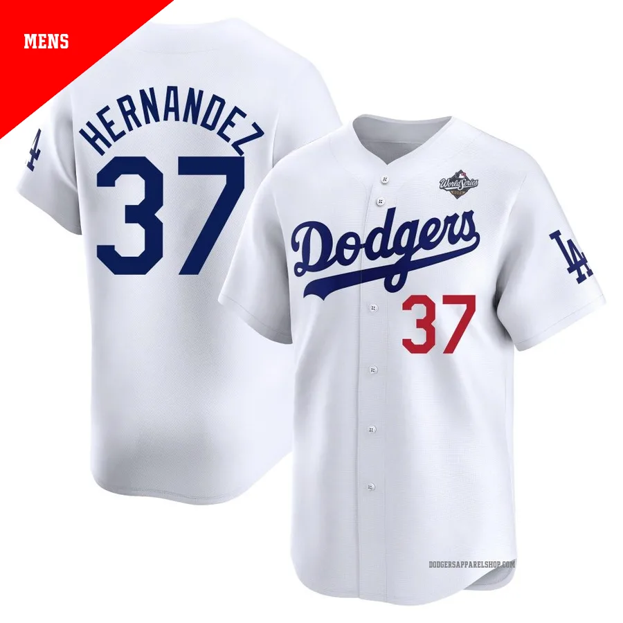 Men's Los Angeles Dodgers ＃37 Teoscar Hernandez White Limited Home 2025 World Series Jersey