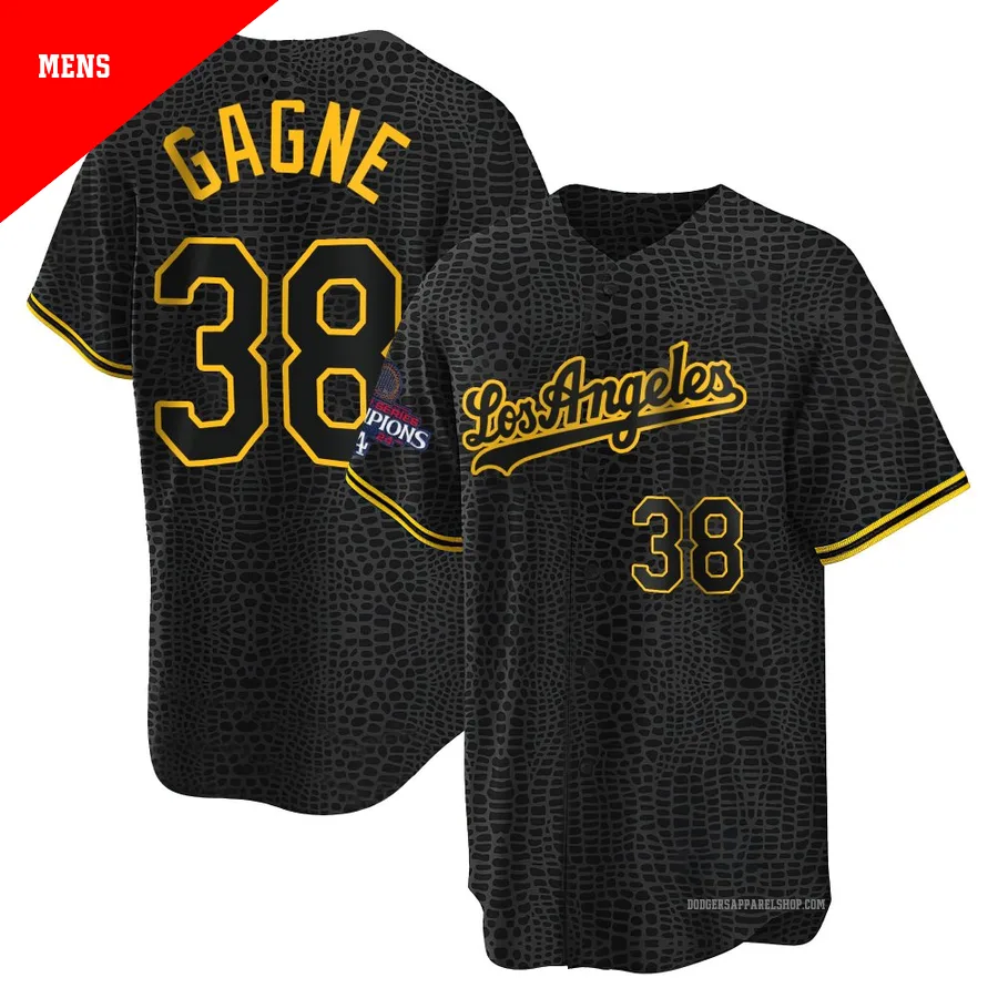 Men's Los Angeles Dodgers ＃38 Eric Gagne Black Replica Snake Skin City 2024 World Series Champions Jersey