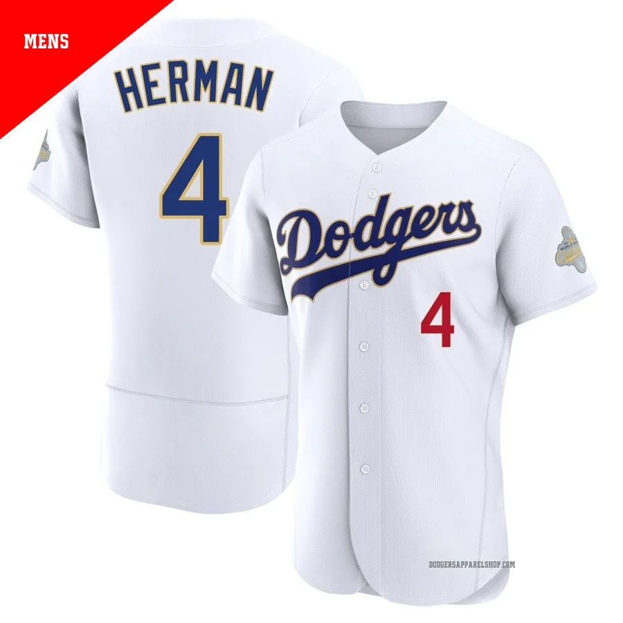 Men's Los Angeles Dodgers ＃4 Babe Herman Gold Authentic White 2026 Collection Jersey