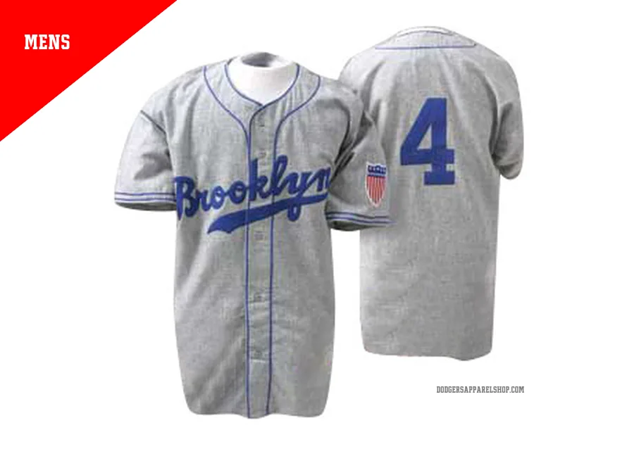 Men's Los Angeles Dodgers ＃4 Babe Herman Grey Authentic 1945 Throwback Jersey