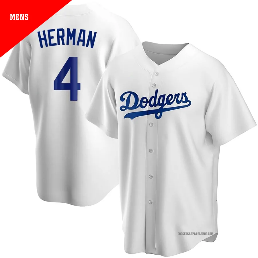 Men's Los Angeles Dodgers ＃4 Babe Herman White Replica Home Jersey