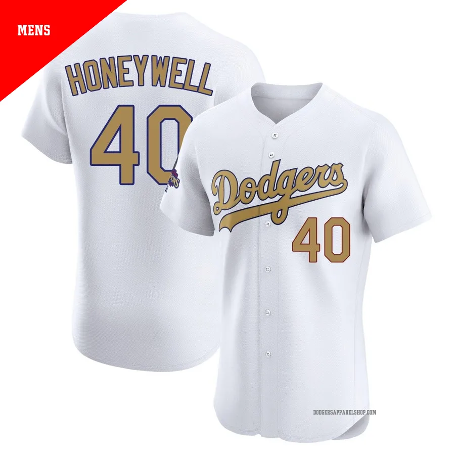 Men's Los Angeles Dodgers ＃40 Brent Honeywell Gold Elite White 2025 Collection Jersey