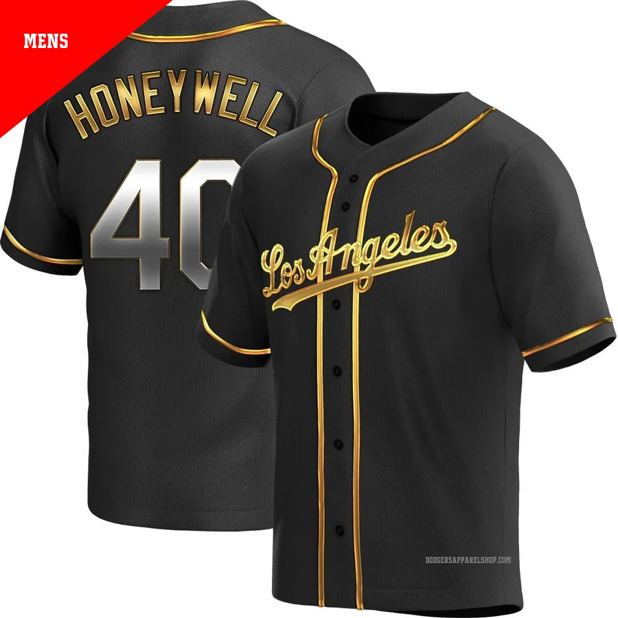 Men's Los Angeles Dodgers ＃40 Brent Honeywell Gold Replica Black en Alternate Jersey