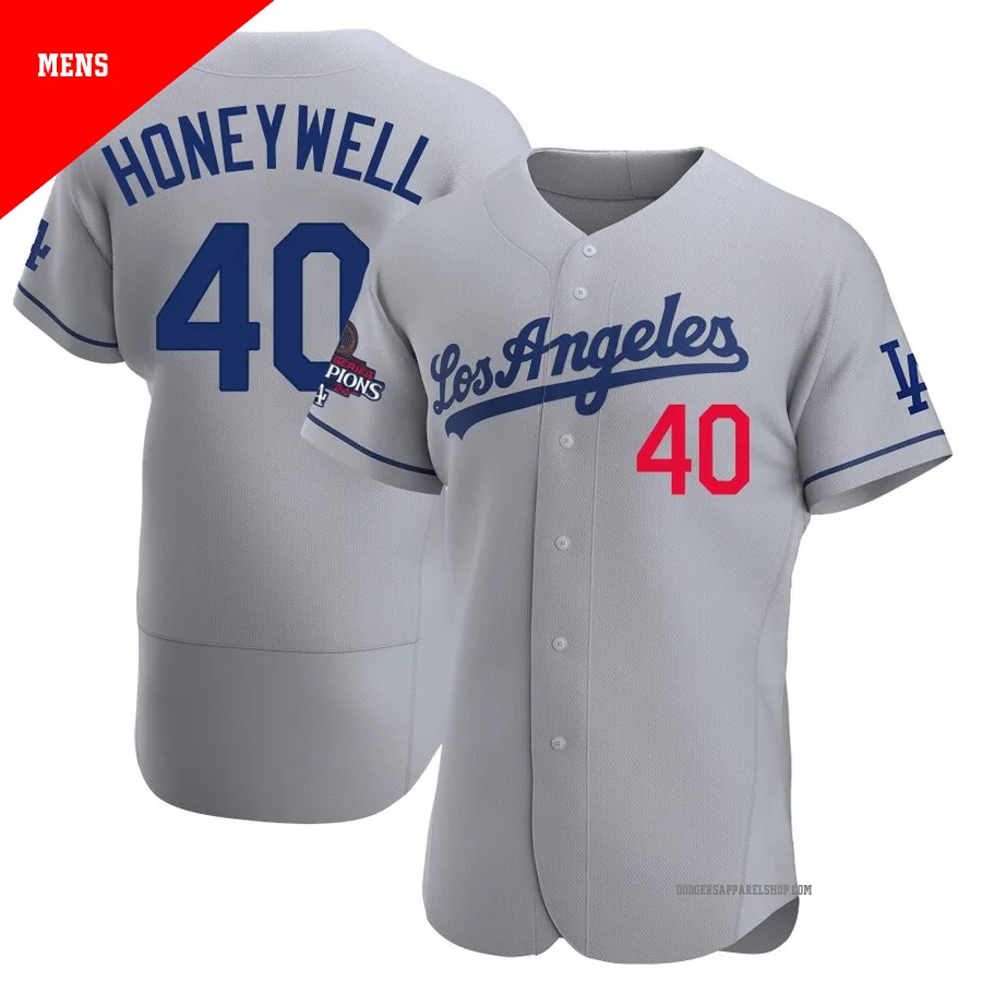 Men's Los Angeles Dodgers ＃40 Brent Honeywell Gray Authentic Away Official 2024 World Series Champions Jersey