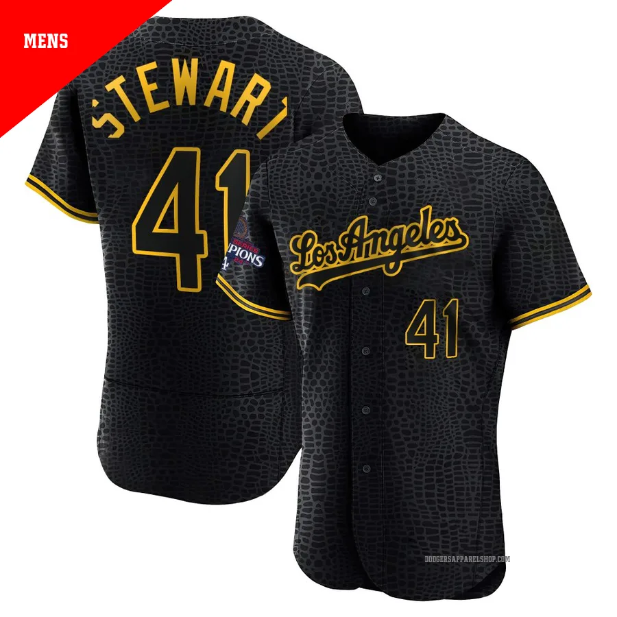 Men's Los Angeles Dodgers ＃41 Brock Stewart Black Authentic Snake Skin City 2024 World Series Champions Jersey