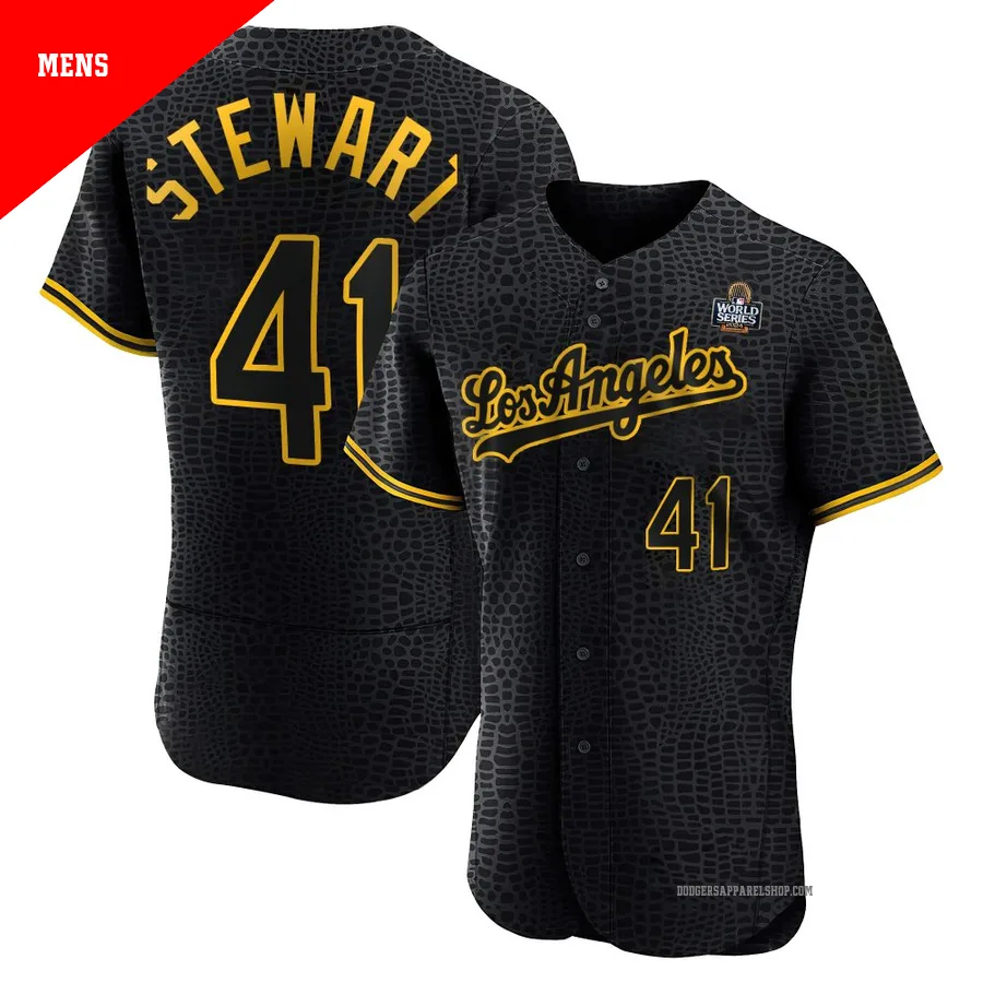 Men's Los Angeles Dodgers ＃41 Brock Stewart Black Authentic Snake Skin City 2024 World Series Jersey