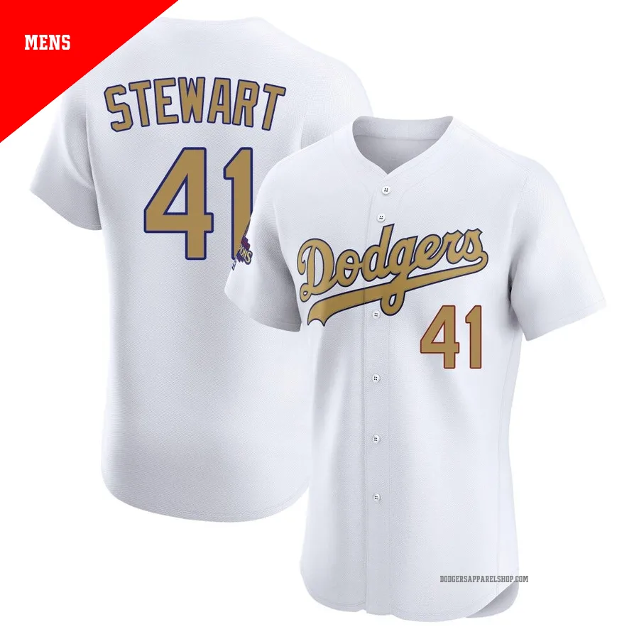 Men's Los Angeles Dodgers ＃41 Brock Stewart Gold Elite White 2025 Collection Jersey