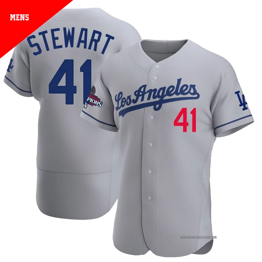Men's Los Angeles Dodgers ＃41 Brock Stewart Gray Authentic Away Official 2024 World Series Champions Jersey